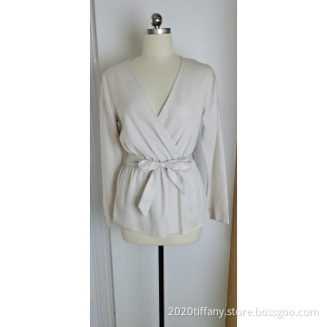 Summer Women's Deep V White Long Sleeve Tops